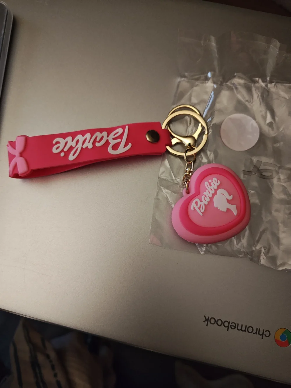 Barbie Pink Heart Charm Keychain with Wristlet Strap